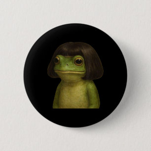 Macaron Rond 5 Cm Funny Frog Girl Bob Hair Meme Art