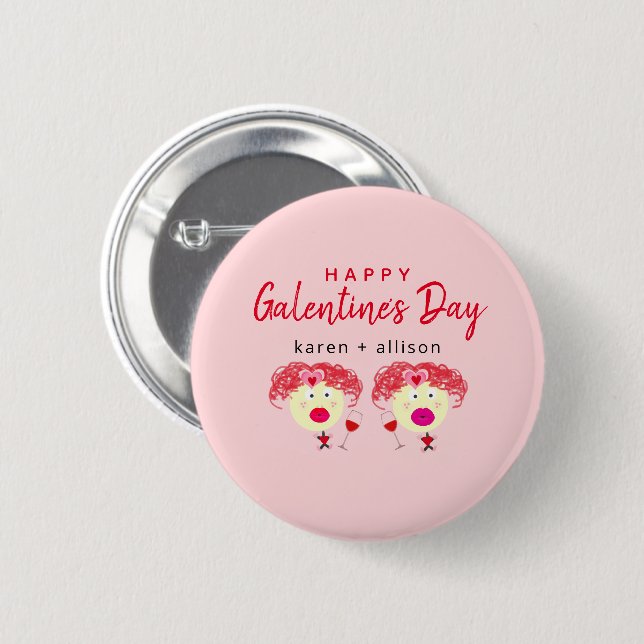 Macaron Rond 5 Cm Funny Galentines Day Best Friends Blush Pink Nom (Devant & derrière)