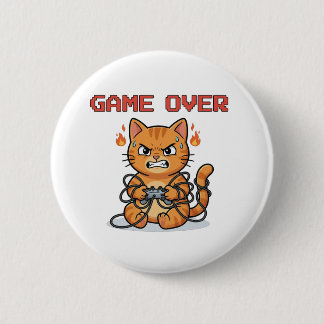 Macaron Rond 5 Cm Funny Gamer Cat Game Over Button