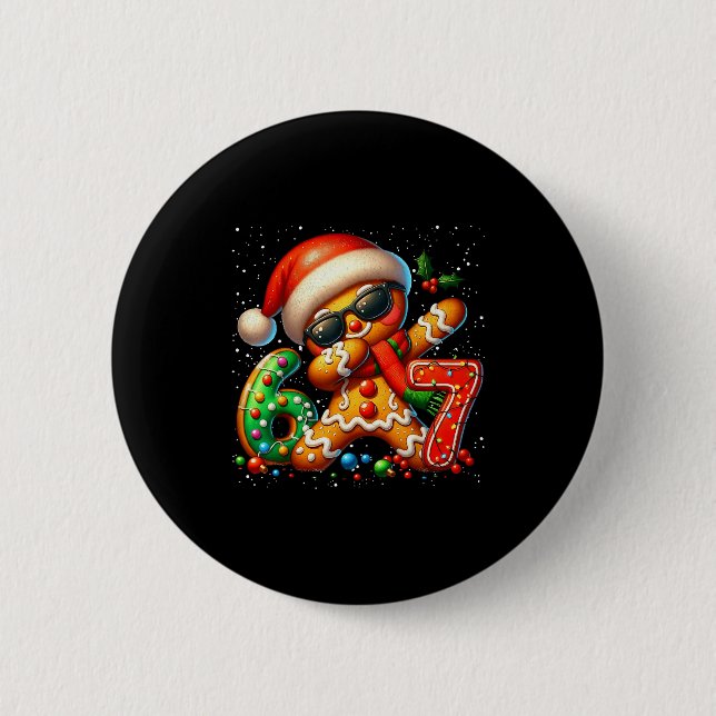 Macaron Rond 5 Cm Funny Gingerbread Dabbing Six Seven 67 Meme Christ (Devant)