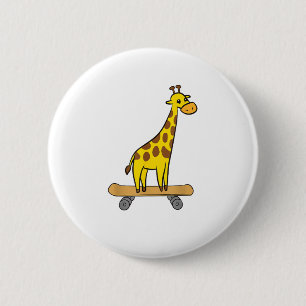 Macaron Rond 5 Cm Funny Giraffe Lover Giraffe Skateboard