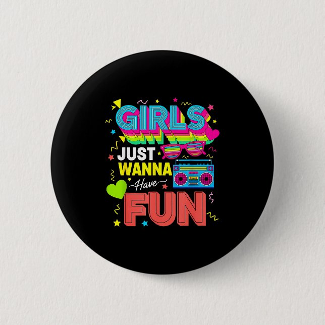 Macaron Rond 5 Cm Funny Girls Just W Have Fun Awesome 70's 80's 90's (Devant)