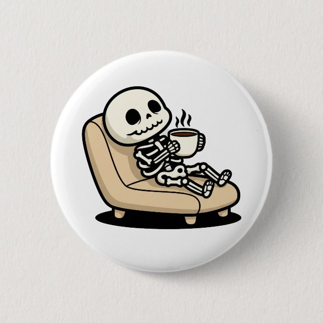 Macaron Rond 5 Cm Funny Grim Reaper Drinking Coffee | "Dead Inside"  (Devant)