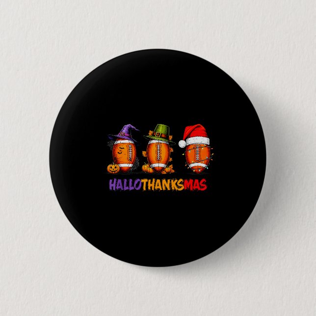 Macaron Rond 5 Cm Funny Hallothanksmas Football Halloween Thanksgivi (Devant)