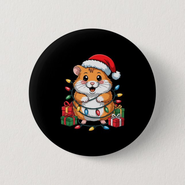 Macaron Rond 5 Cm Funny Hamster Santa Hat Animals Lovers Ugly Christ (Devant)