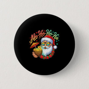 Macaron Rond 5 Cm Funny Hawaiian Alo-ho-ho-ha Père Noël Surfing Chri