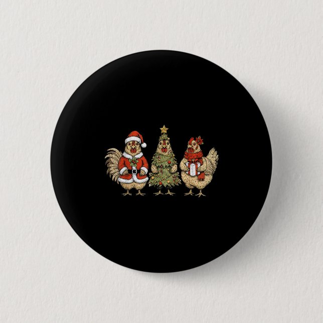 Macaron Rond 5 Cm Funny Holiday Hen Christmas Chicken  (Devant)