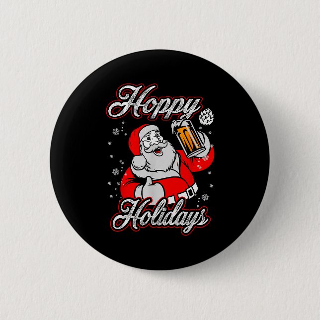 Macaron Rond 5 Cm Funny Hoppy Holidays Santa Beer Christmas Drinking (Devant)