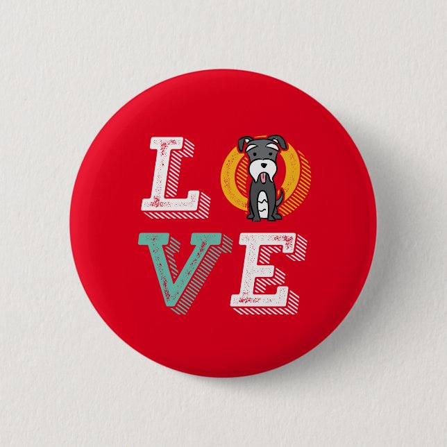 Macaron Rond 5 Cm Funny I Love Miniature Schnauzer I Heart Amoureux  (Devant)