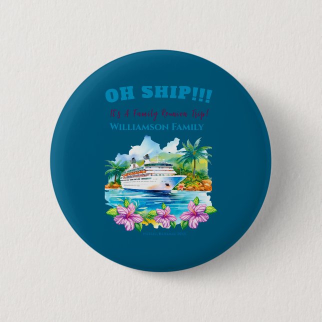 Macaron Rond 5 Cm Funny Island Cruise Ship Family Reunion  (Devant)