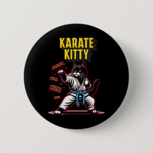 Macaron Rond 5 Cm Funny Karate Kitty - Champion Feline des arts mart