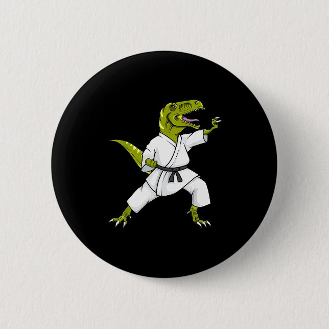 Macaron Rond 5 Cm Funny Karatesaurus T-rex Dinosaur Karate Samurai D (Devant)