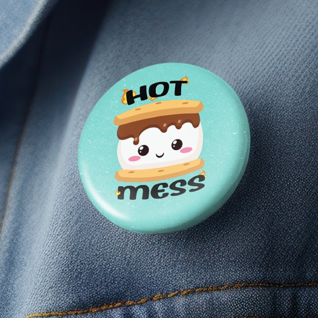 Macaron Rond 5 Cm Funny Kawaii S'mores Hot Mess (You'll definitely be a happy camper after you style up with this S'mores hot mess button. )