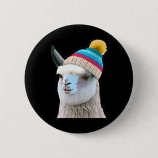 Macaron Rond 5 Cm Funny Llama in Beanie Pop Art Humour de personnage