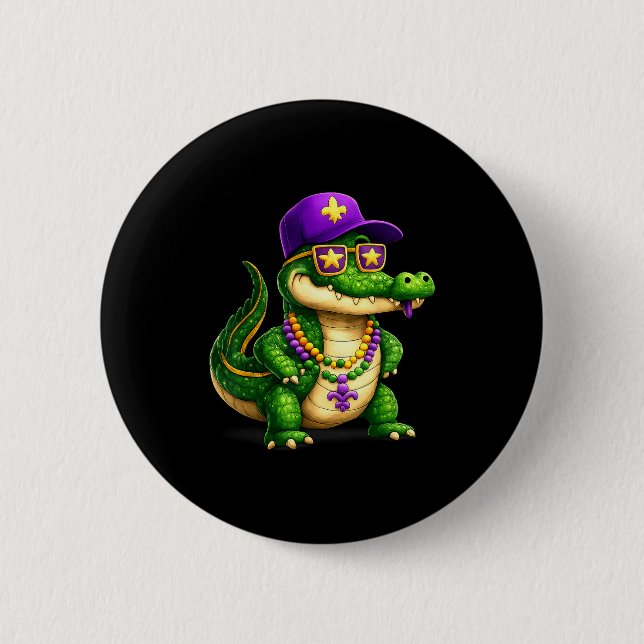 Macaron Rond 5 Cm Funny Mardi Gras Alligator Beads Carnival Celebrat (Devant)