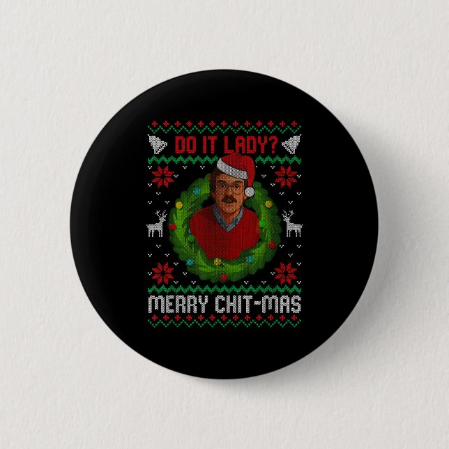 Macaron Rond 5 Cm Funny Merry Chit-mas Ugly Christmas Sweater  (Devant)