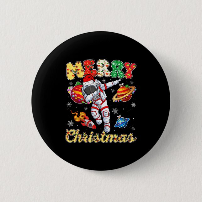 Macaron Rond 5 Cm Funny Merry Christmas Astronaut Dabbing Space Snow (Devant)