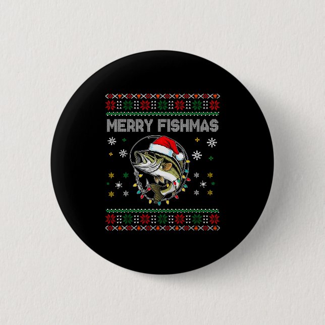 Macaron Rond 5 Cm Funny Merry Fishmas B Fishing Christmas Ugly Sweat (Devant)