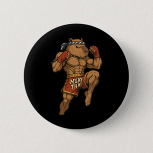 Macaron Rond 5 Cm Funny Muay Thai Capybara Thai Boxe Arts martiaux