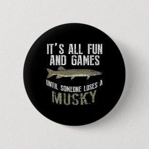 Macaron Rond 5 Cm Funny Musky Fishing Muskellunge Poisson D'Eau Douc