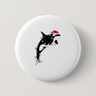 Macaron Rond 5 Cm Funny Orca Tueur Baleine Santa Chapeau Mer de Noël