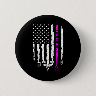 Macaron Rond 5 Cm Funny Patriotic Med Tech Usa Drapeau Infirmières M