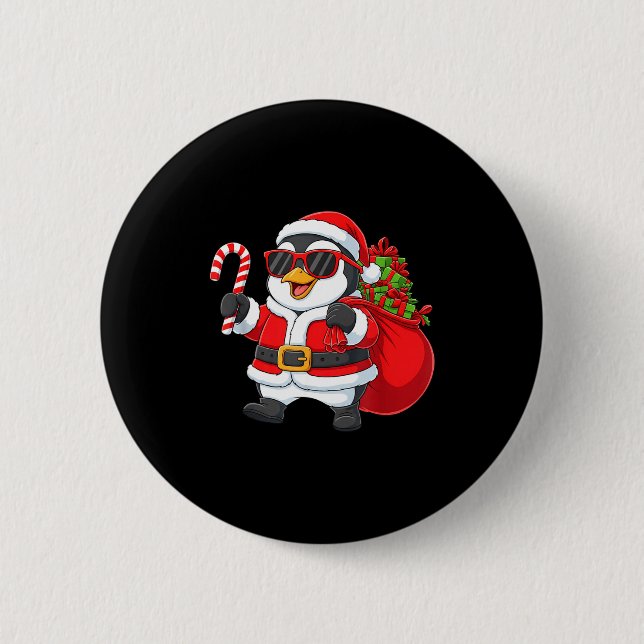 Macaron Rond 5 Cm Funny Penguin Christmas Santa Outfit Xmas Boys Gir (Devant)