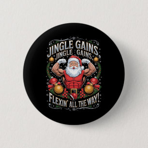 Macaron Rond 5 Cm Funny Père Noël Christmas Gym Workout Motivational