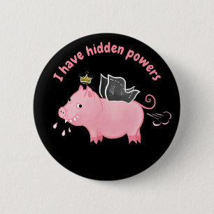 Macaron Rond 5 Cm Funny pig fairy Pouvoirs cachés fermier humour ani