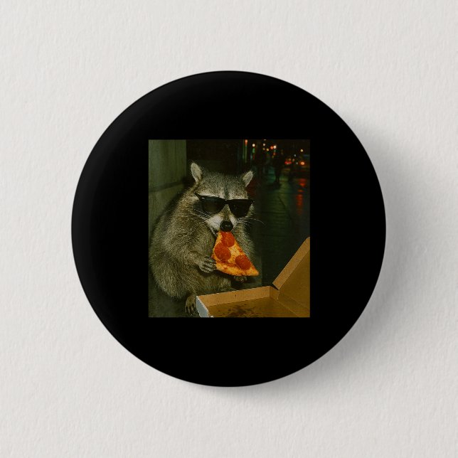 Macaron Rond 5 Cm Funny Raccoon Eating Zza Animal Meme  (Devant)