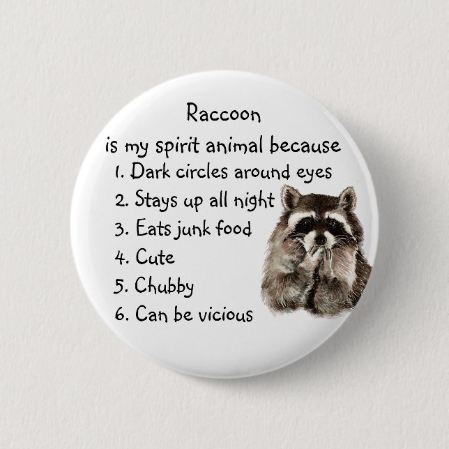 Macaron Rond 5 Cm Funny Raccoon Spirit Animal Humour Cute Aquarelle (Devant)