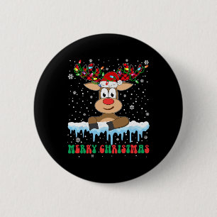 Macaron Rond 5 Cm Funny Reindeer Noël Famille Joyeux Noël