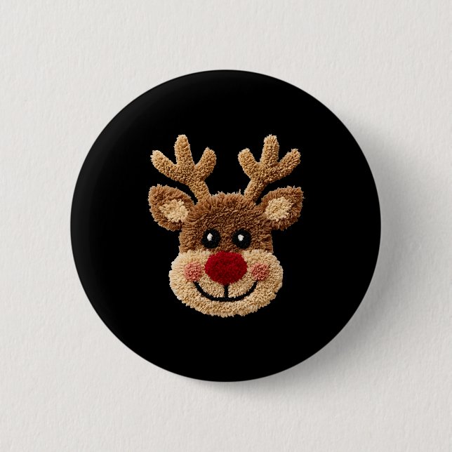 Macaron Rond 5 Cm Funny Reindeer Rudolph Crochet Merry Christmas Xma (Devant)