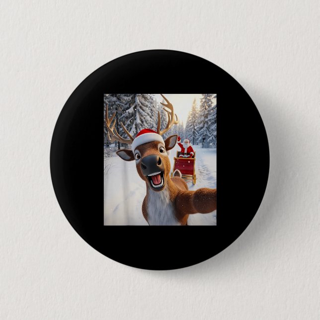 Macaron Rond 5 Cm Funny Reindeer Selfie Santa Merry Christmas Men Wo (Devant)