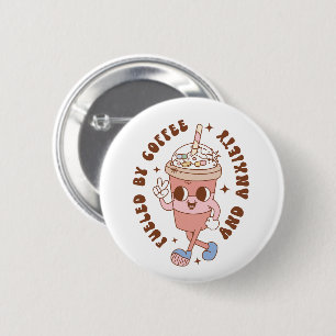 Macaron Rond 5 Cm Funny Retro alimenté par café et anxiété