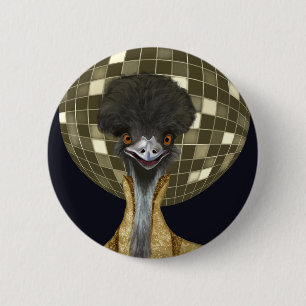 Macaron Rond 5 Cm Funny Retro Golden Disco Ball Emu Bird
