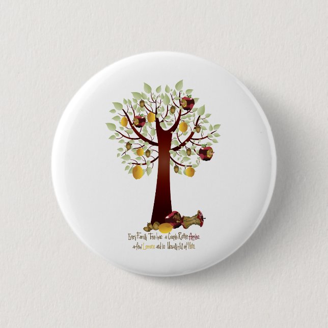 Macaron Rond 5 Cm Funny Rotten Apple Family Tree (Devant)