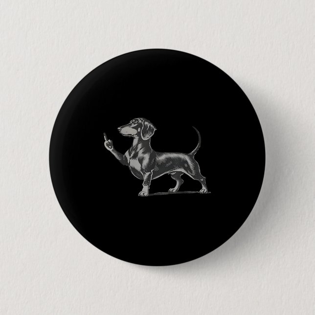 Macaron Rond 5 Cm Funny Rude Black Dachshund Dog Meme Middle Finger  (Devant)