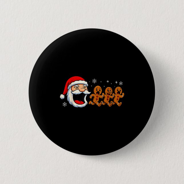 Macaron Rond 5 Cm Funny Santa Chasing Gingerbread Christmas Cookie  (Devant)