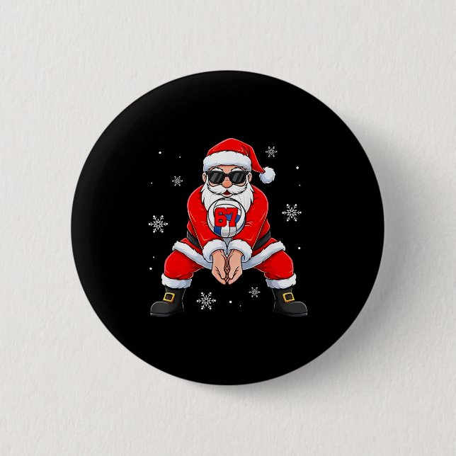 Macaron Rond 5 Cm Funny Santa Claus Playing Volleyball Six Seven Chr (Devant)