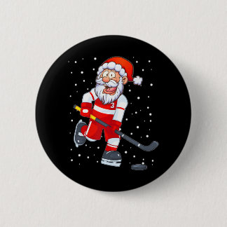 Macaron Rond 5 Cm Funny Santa Clause Christmas Ice Hockey Pour Garço