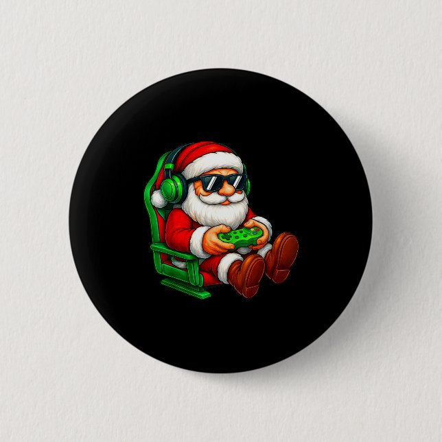 Macaron Rond 5 Cm Funny Santa Gaming Gamer Pajamas Pjs Christmas Xma (Devant)