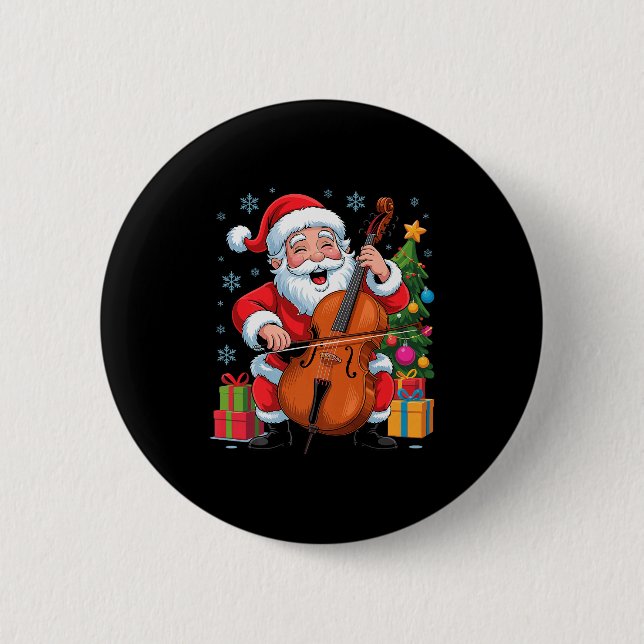 Macaron Rond 5 Cm Funny Santa Playing Cello Holiday Chrismas Xmas Pa (Devant)
