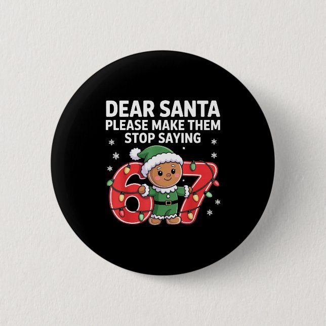 Macaron Rond 5 Cm Funny Santa Stop 67 Gingerbread Six Seven Meme  (Devant)