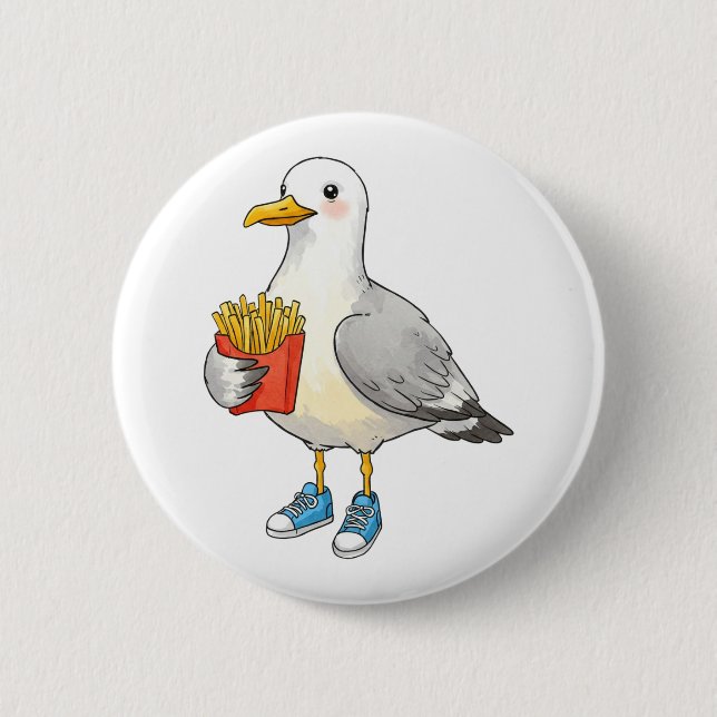 Macaron Rond 5 Cm Funny Seagull Fries Sneakers (Devant)
