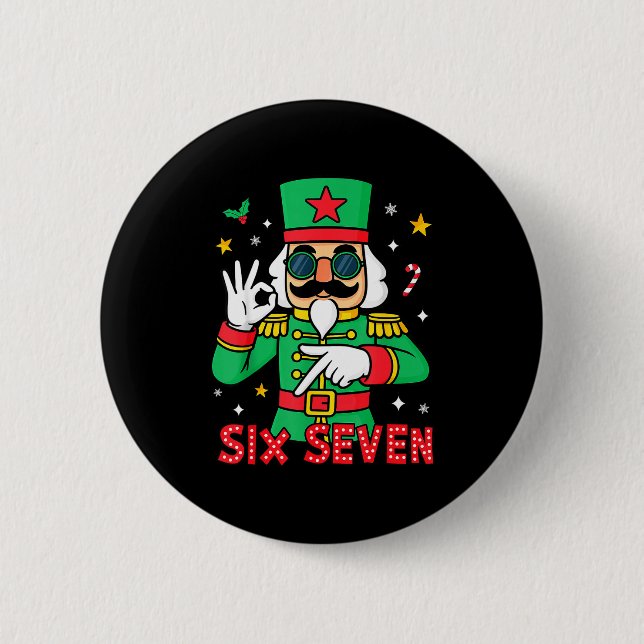 Macaron Rond 5 Cm Funny Six Seven Meme Christmas Nutcracker Saying 6 (Devant)