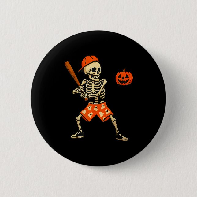 Macaron Rond 5 Cm Funny Skeleton Baseball Batting Halloween Costume  (Devant)
