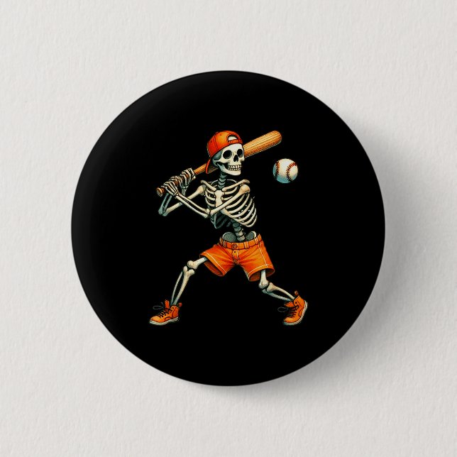 Macaron Rond 5 Cm Funny Skeleton Batting Baseball Halloween Boys Men (Devant)