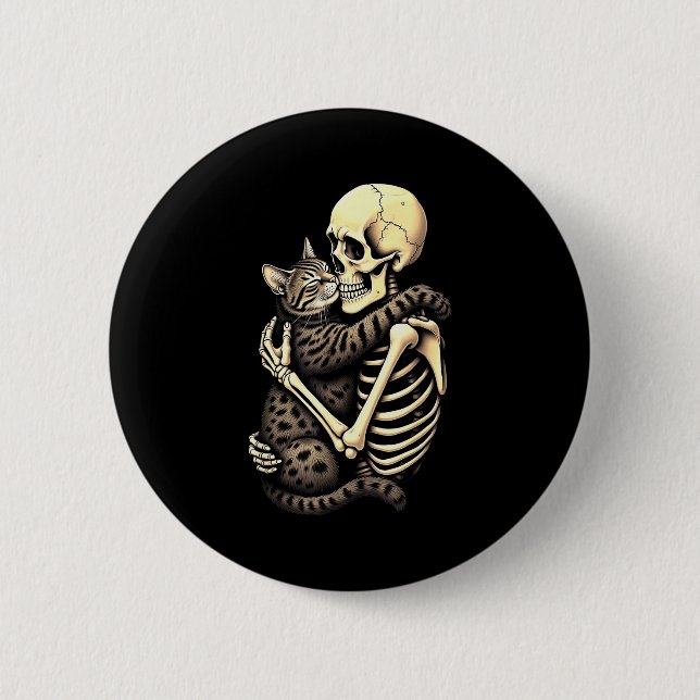 Macaron Rond 5 Cm Funny Skeleton Hugging Cat Halloween Cat Lover Mom (Devant)