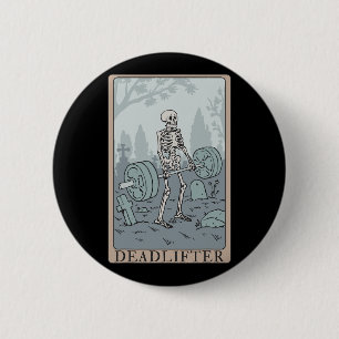 Macaron Rond 5 Cm Funny Skeleton Tarot Card Deadlifter Bodybuilding